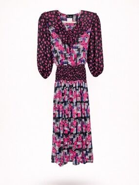 Diane Freis Vintage Maxi Dress Boho Romantic Puff Sleeve Sequin Georgette Sz M